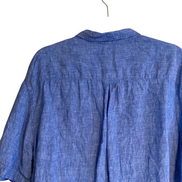 Lands End Blue Traditional Fit Linen Short Sleeve Classic Button Down Shirt XL - Picture 7 of 16